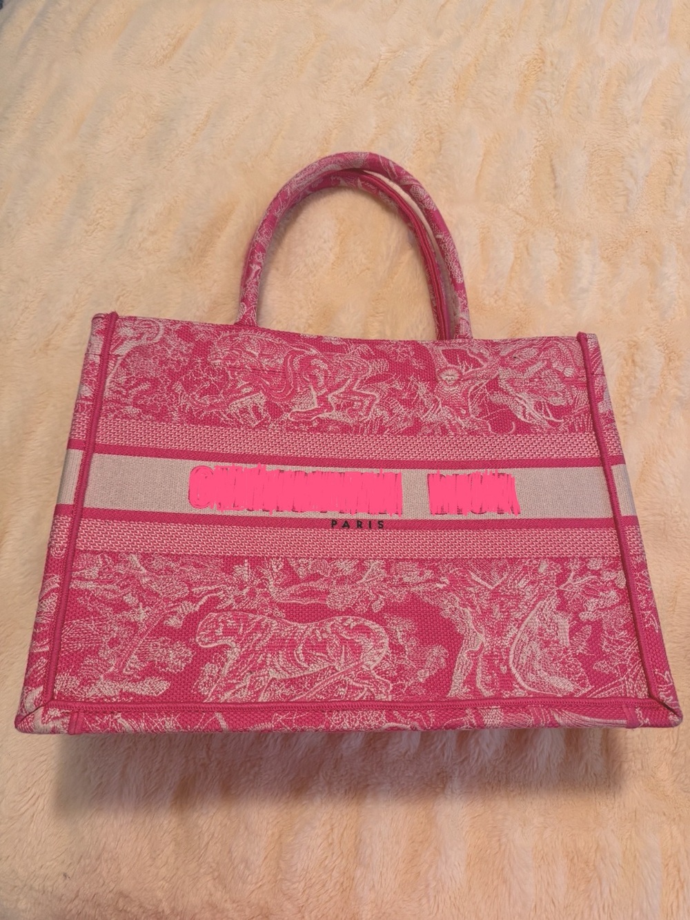 Pink Graphic Canvas Tote Bag with Top Handles